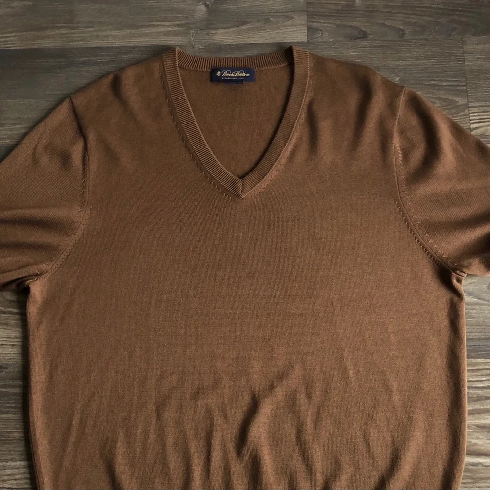 Brooks Brothers Mens V Neck Cotton Silk Sweater Large
